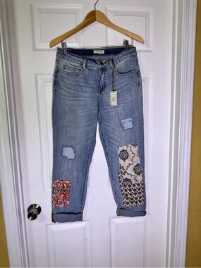 Tru Luxe Jeans Light Blue Patchwork Boyfriend Jeans